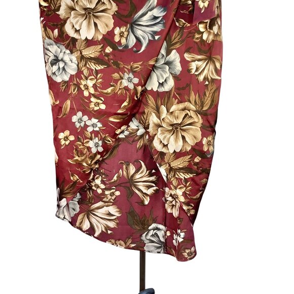 Express Size M Floral Burgundy Satin Midi Dress Cowl Neck Hi-Lo Beachy Whimsy - Picture 10 of 12